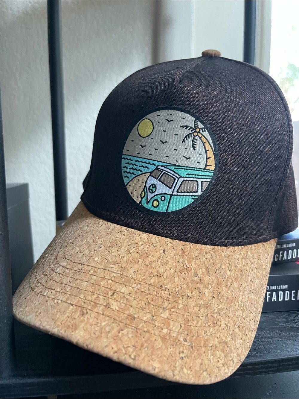 Black Trucker Cap with Cork Brim and Surf Van Patch